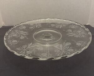 Vintage Fostoria Heather Etched Glass Cake Stand Pedestal Plate Mint 12 Inch USA